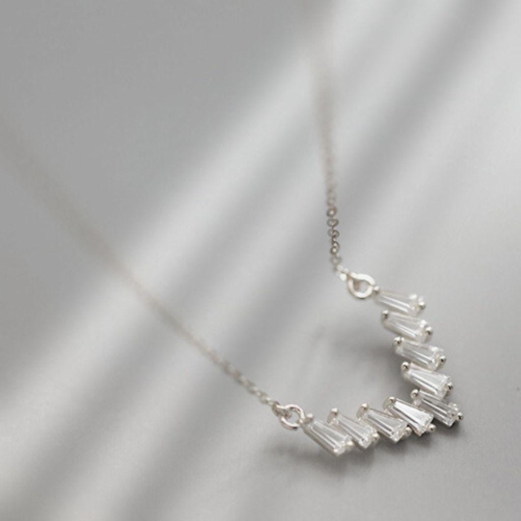 Dainty CZ Baguette V Shape Pendant Necklace