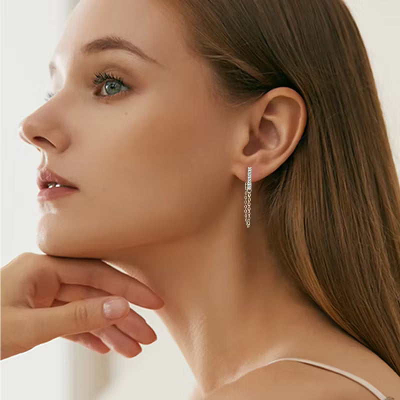 Bar Chain Drop Moissanite Earirngs