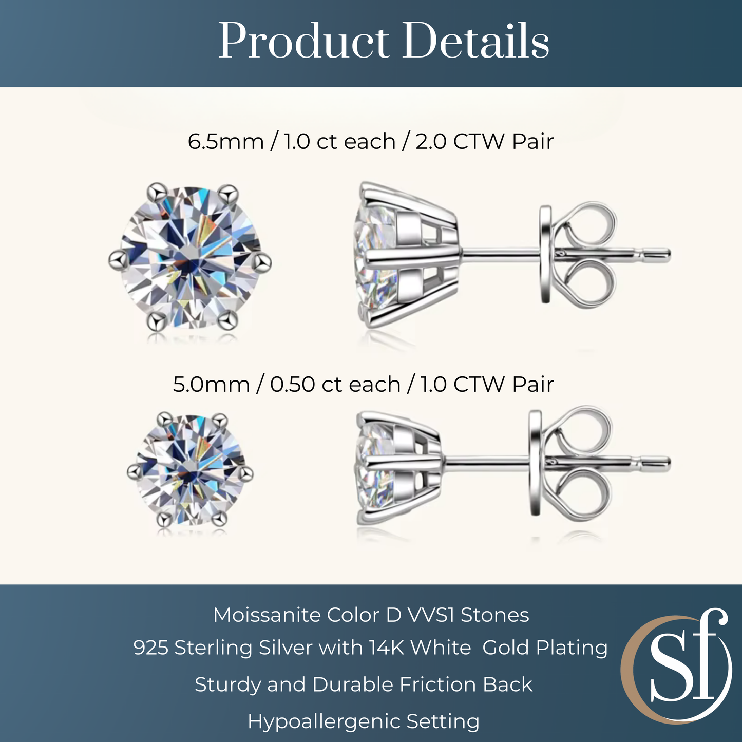 Round Cut Soliatire Moissanite Studs Earrings