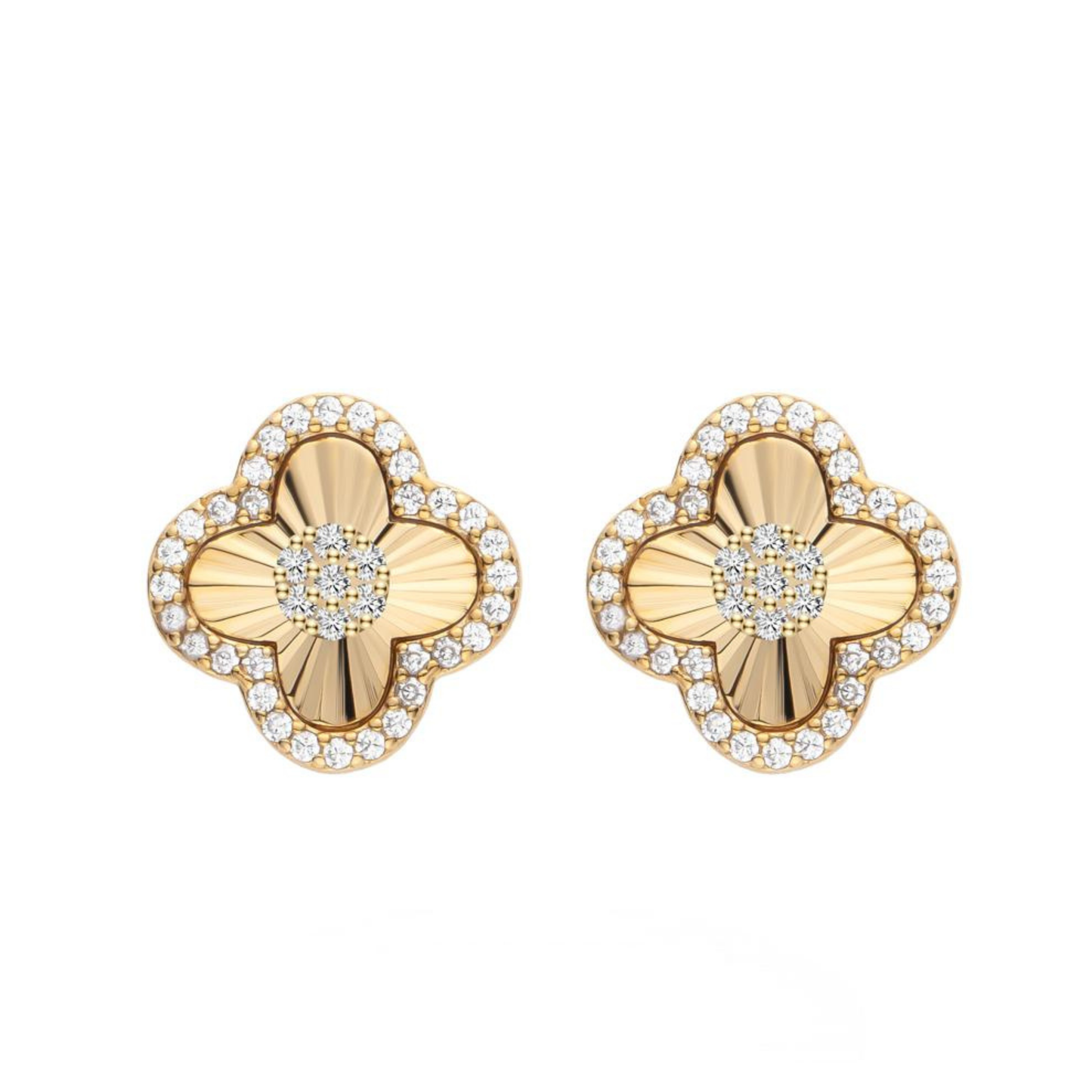 4 Leaf Clover CZ Halo Earrings