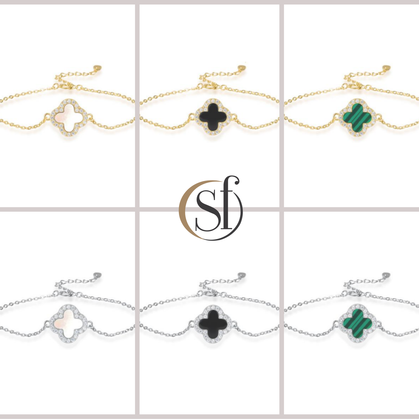 Single 4 Leaf Charm CZ Halo Bracelet