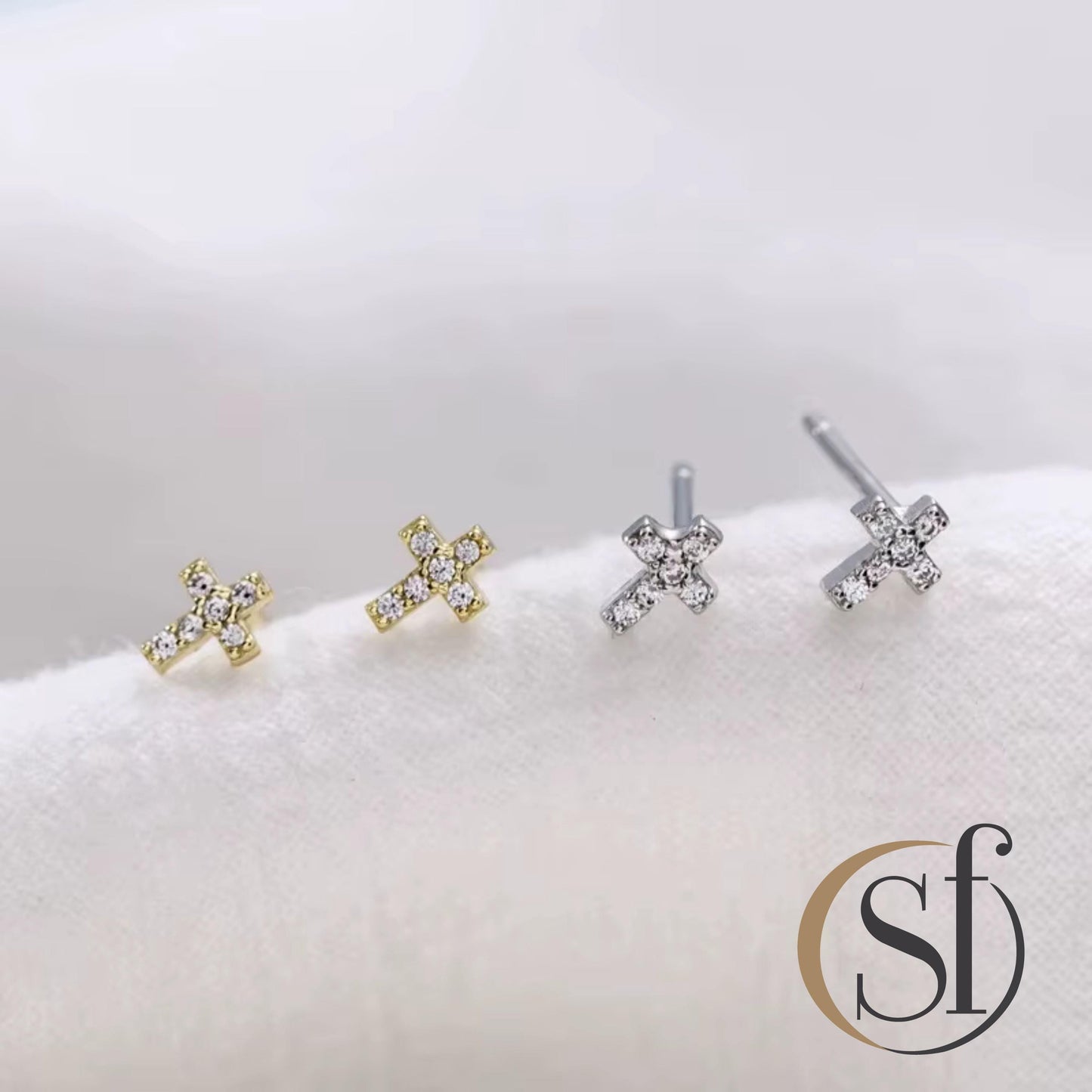 Dainty CZ Pavé Cross Earrings