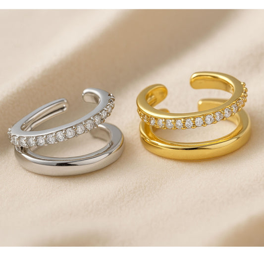 Double Hoop CZ Pave Left Ear Cuff