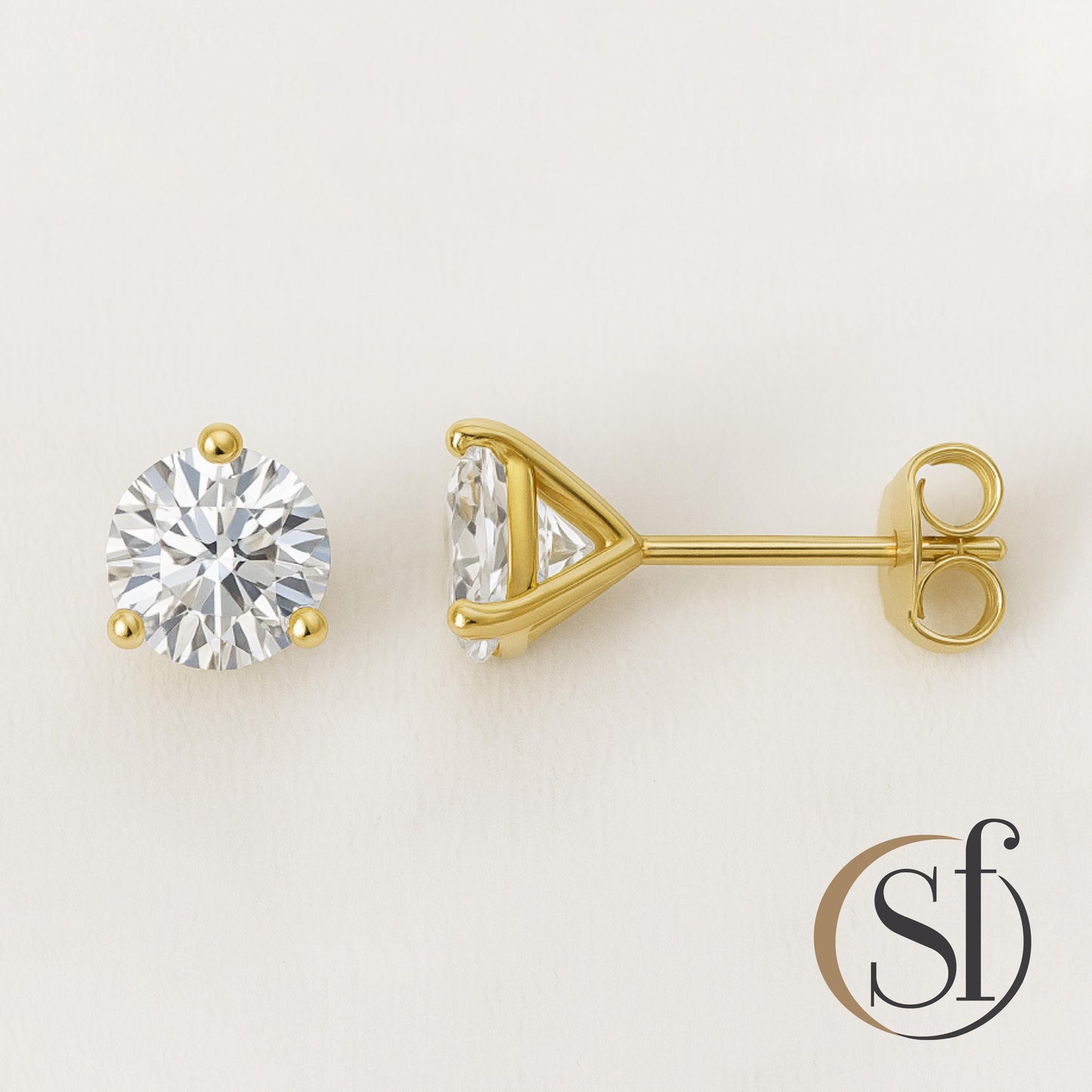 Round Cut 3 Prong Martini Style Stud Earrings