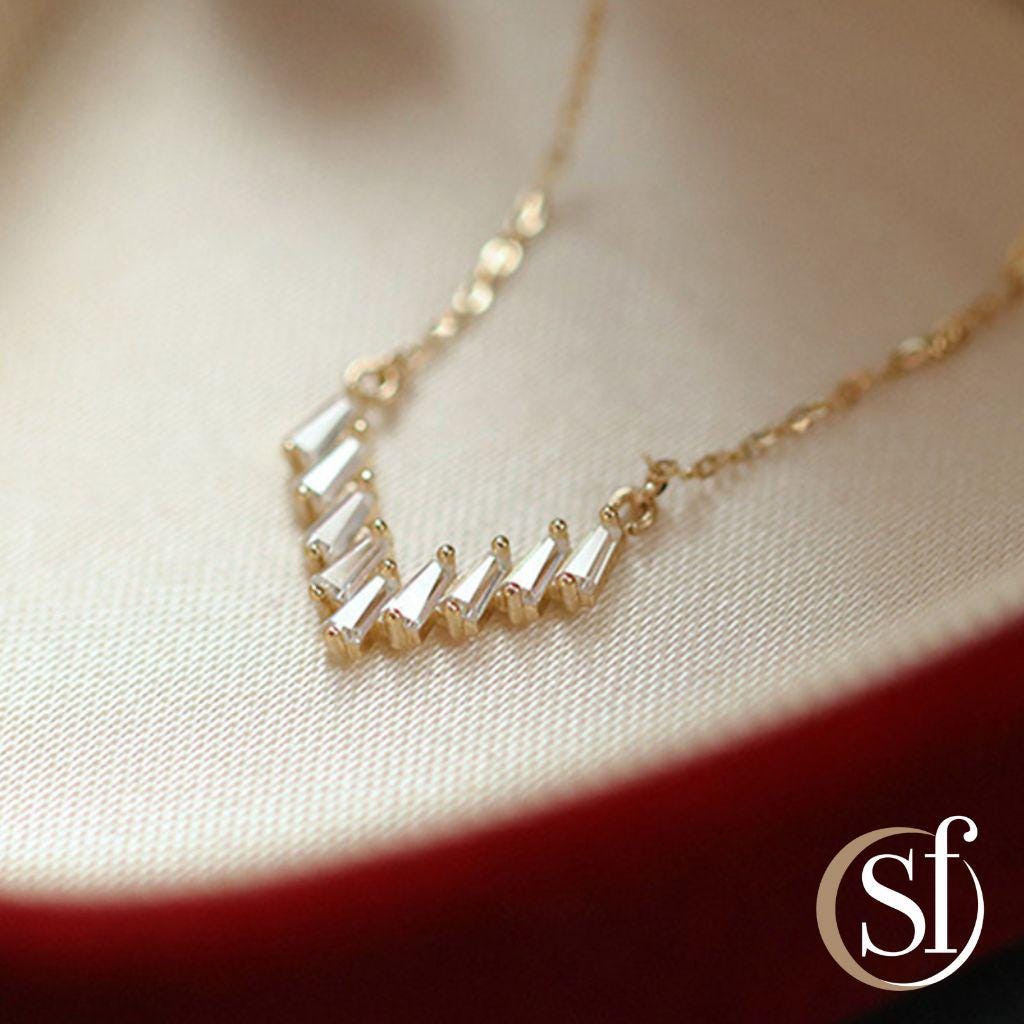 Dainty CZ Baguette V Shape Pendant Necklace