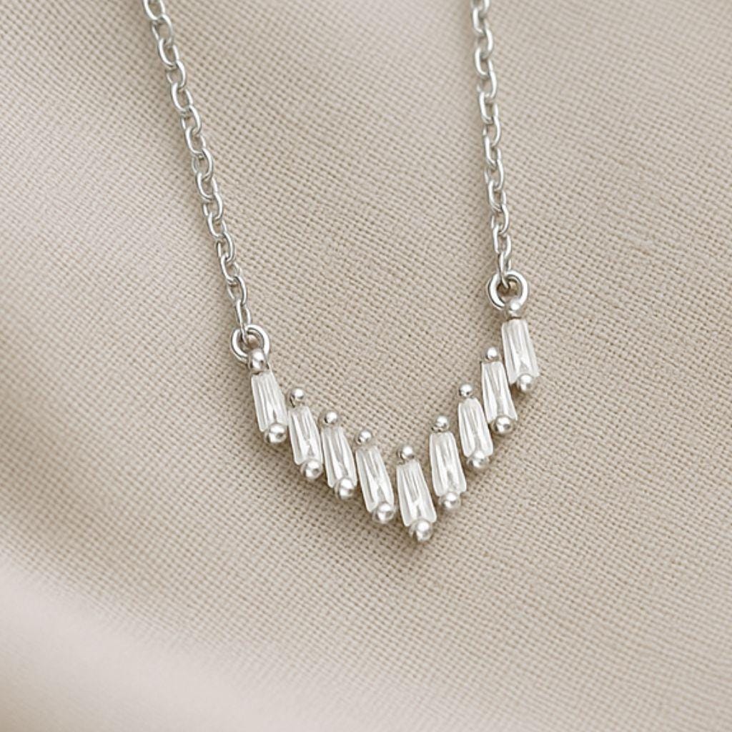 Dainty CZ Baguette V Shape Pendant Necklace