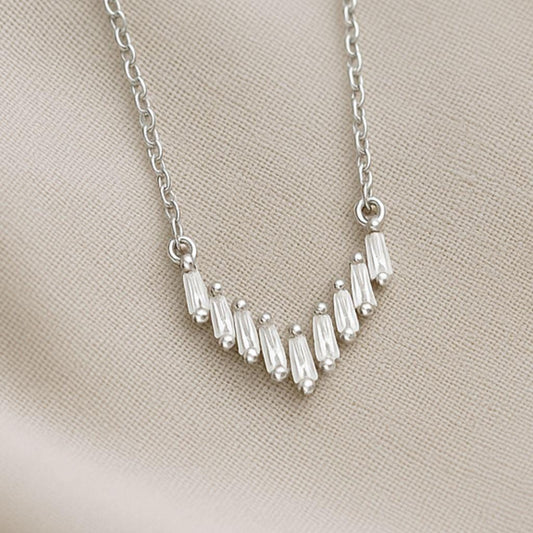 Dainty CZ Baguette V Shape Pendant Necklace