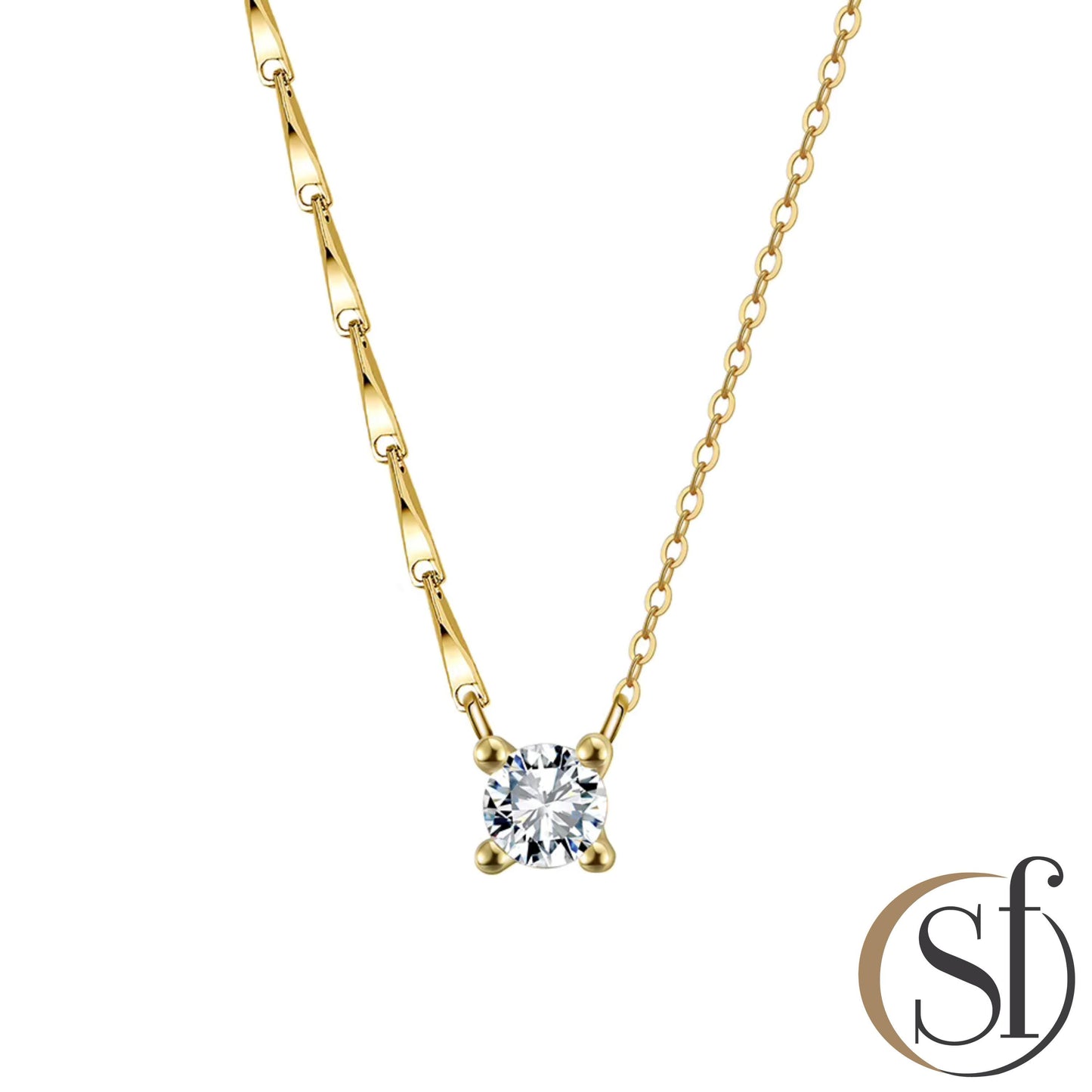 Half and Half Round CZ Dapped Bar & Cable Chain Necklace