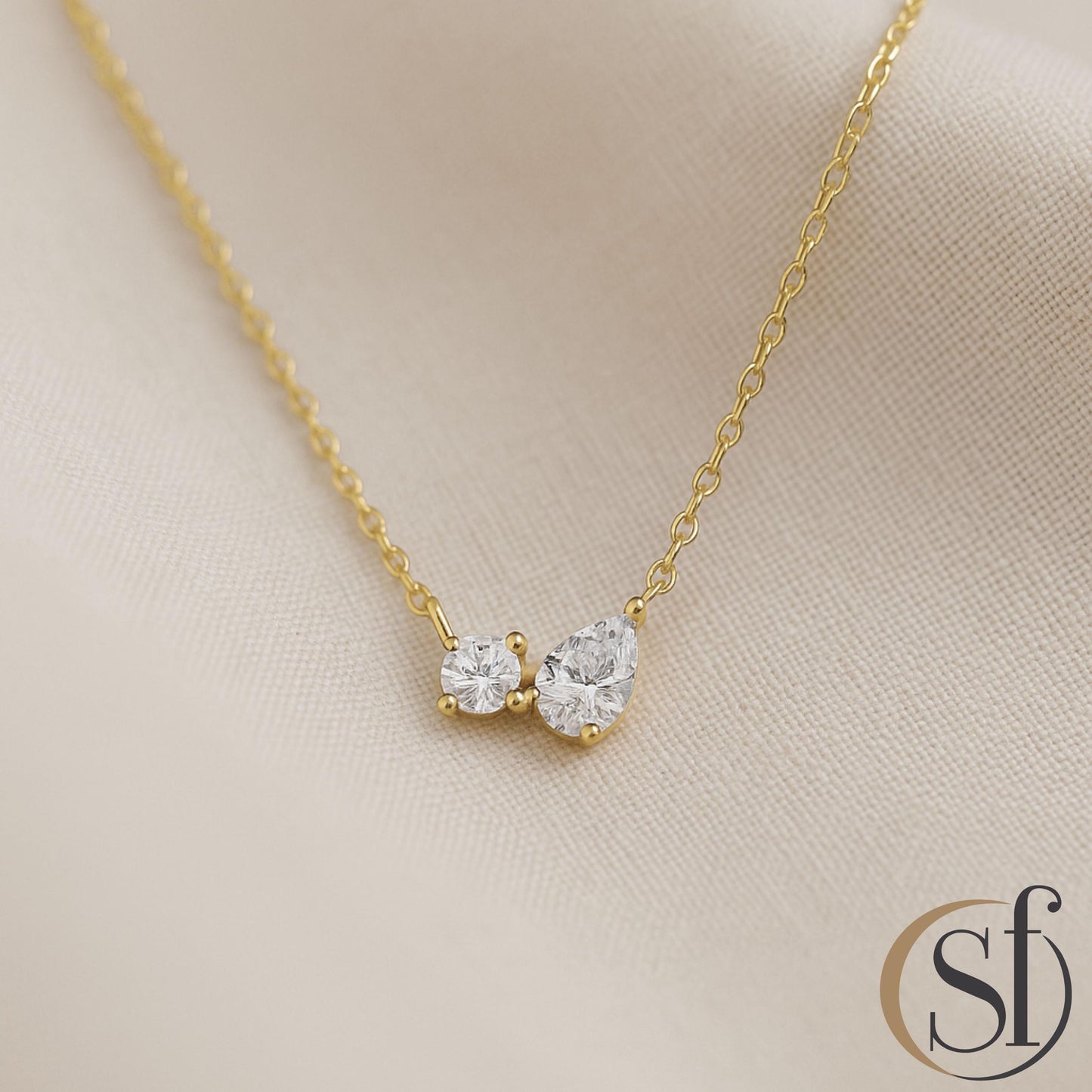 Dainty Pear & Round CZ Cluster Pendant Necklace