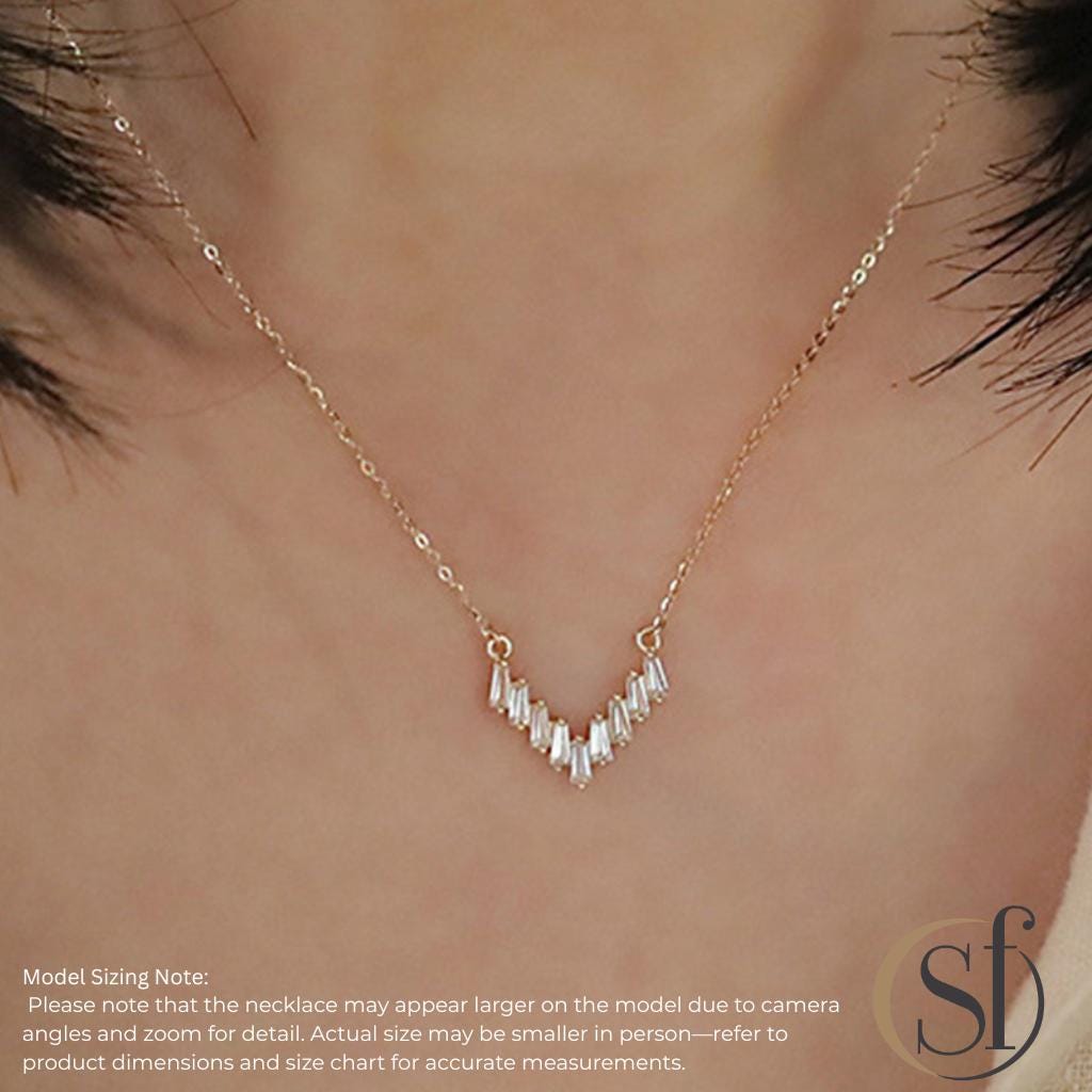 Dainty CZ Baguette V Shape Pendant Necklace