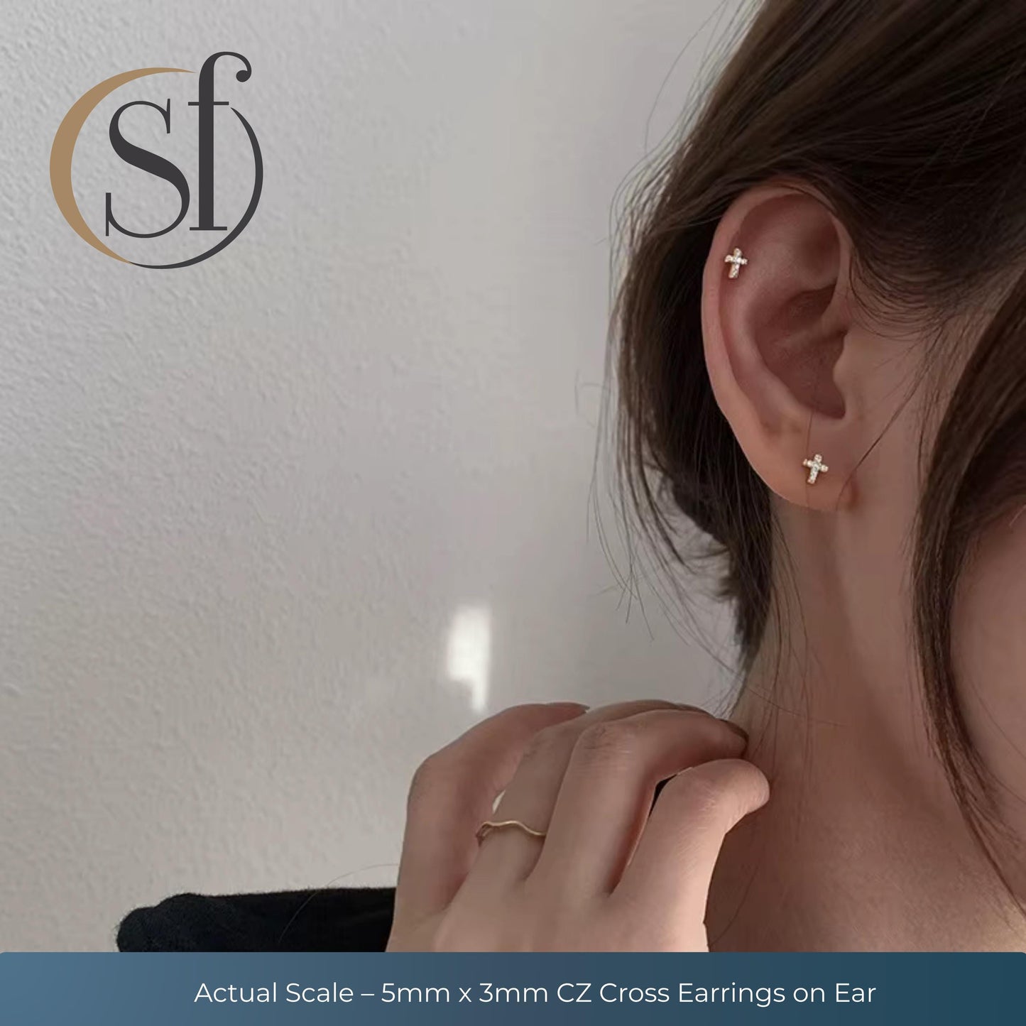 Dainty CZ Pavé Cross Earrings