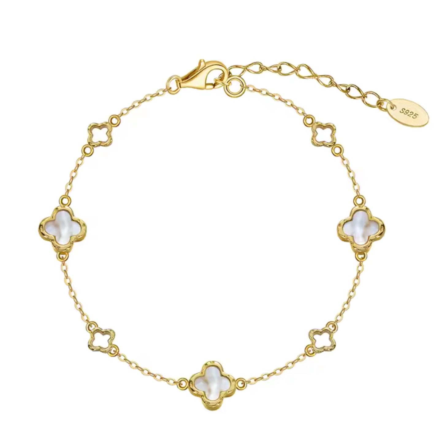 Mother of Pearl 4 Leaft Charm Station Bracelet