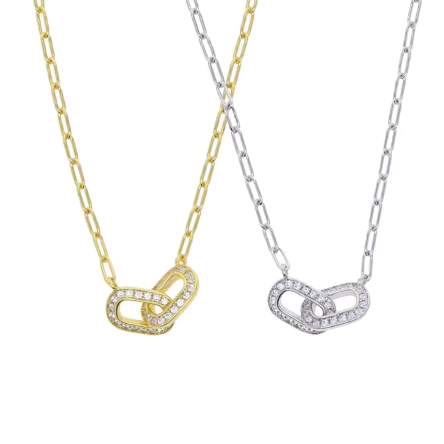 Interlocking Pave Links Necklace | Paperclip Chain