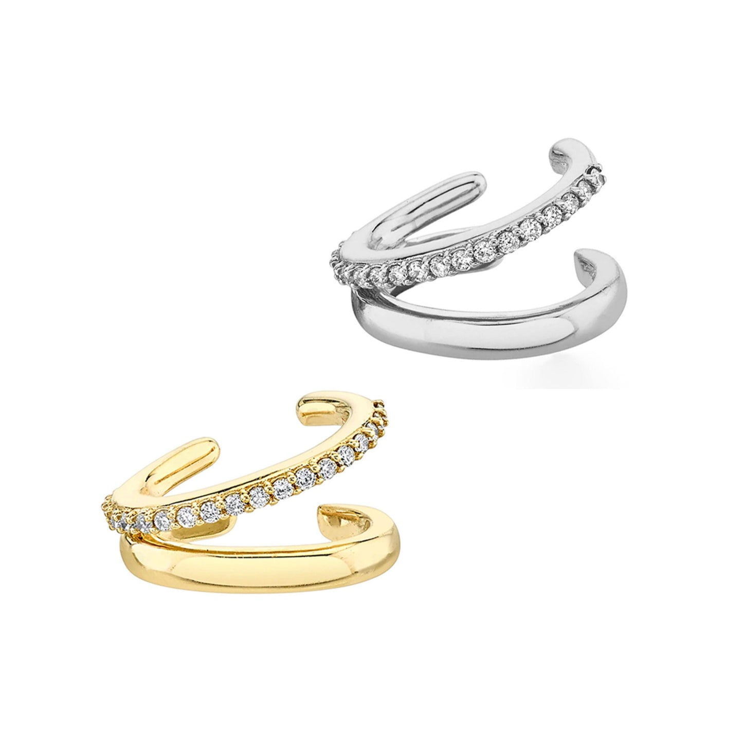 Double Hoop CZ Pave Left Ear Cuff