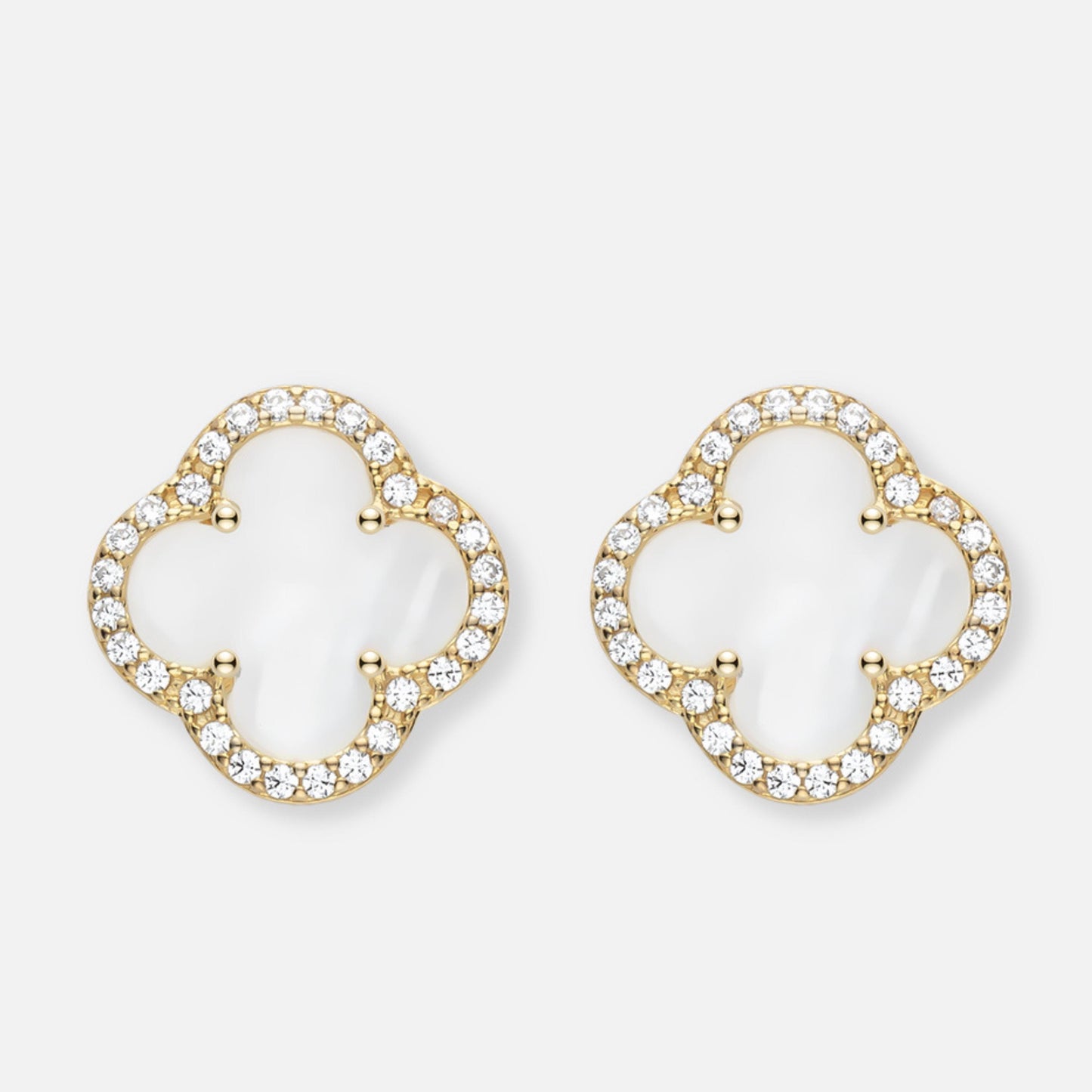 4 Leaf Charm CZ Halo Stud Earrings