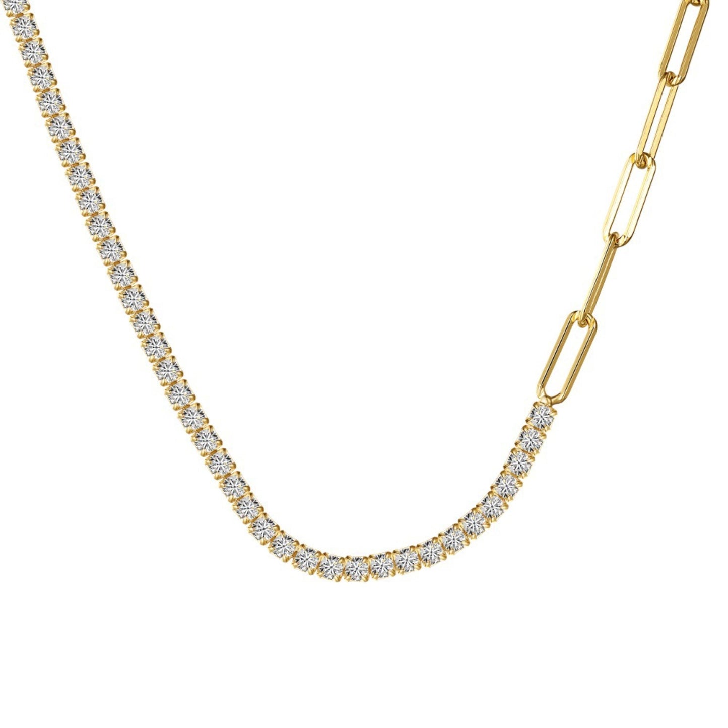 Half and Half Tennis & Paperclip Chain Necklace