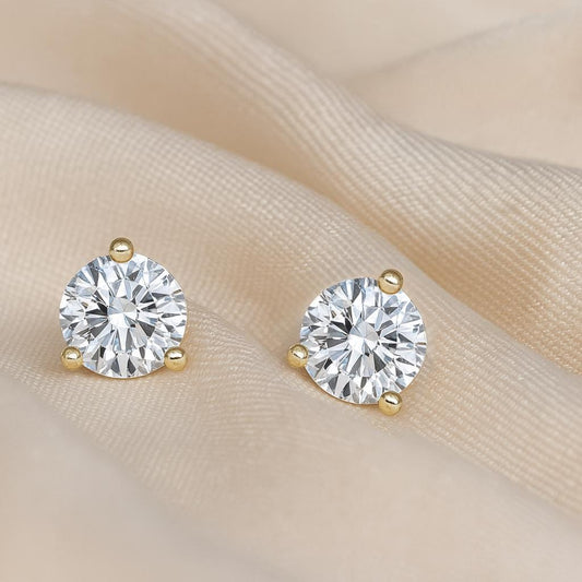 Round Cut 3 Prong Martini Style Stud Earrings