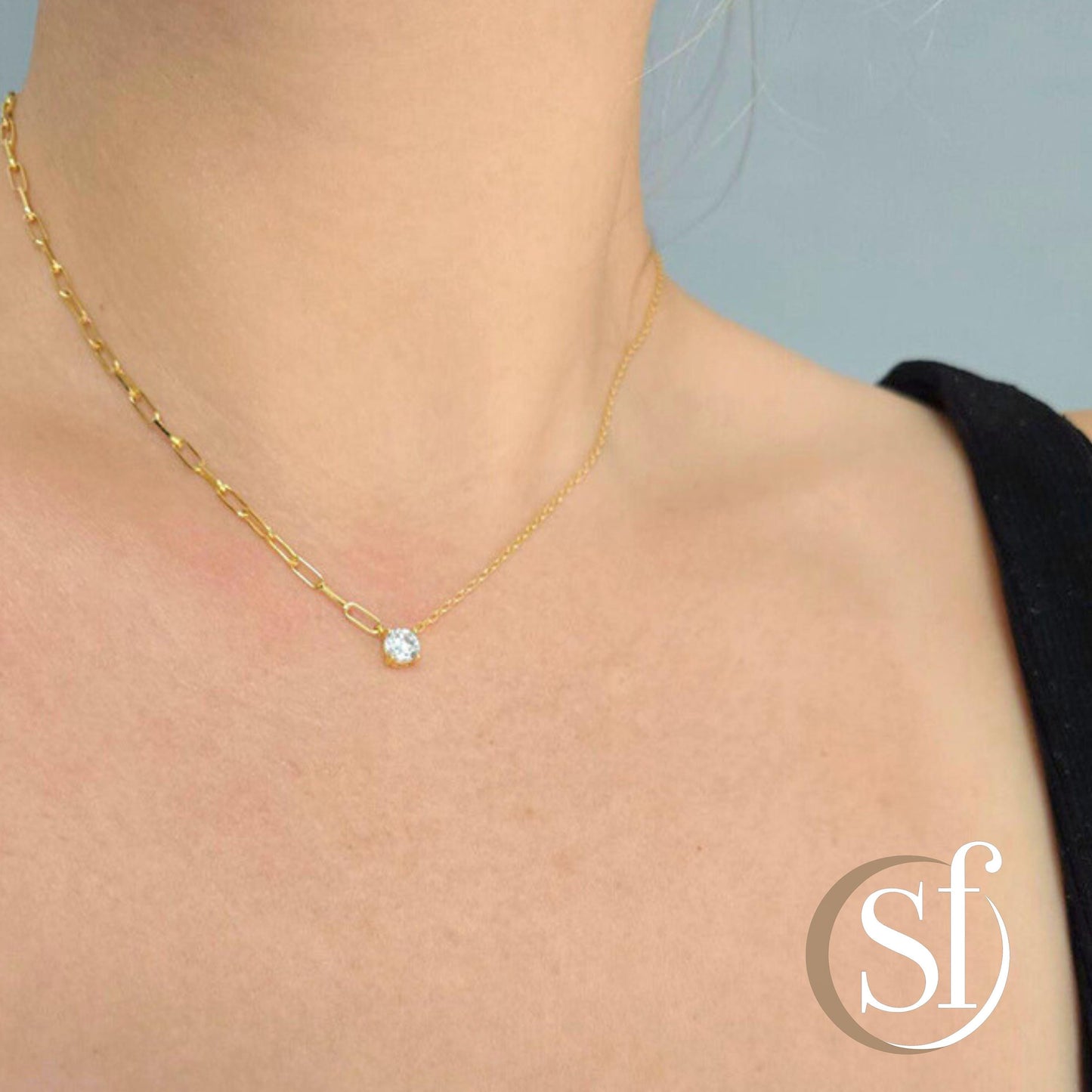 Half and Half Round CZ Pendant Necklace