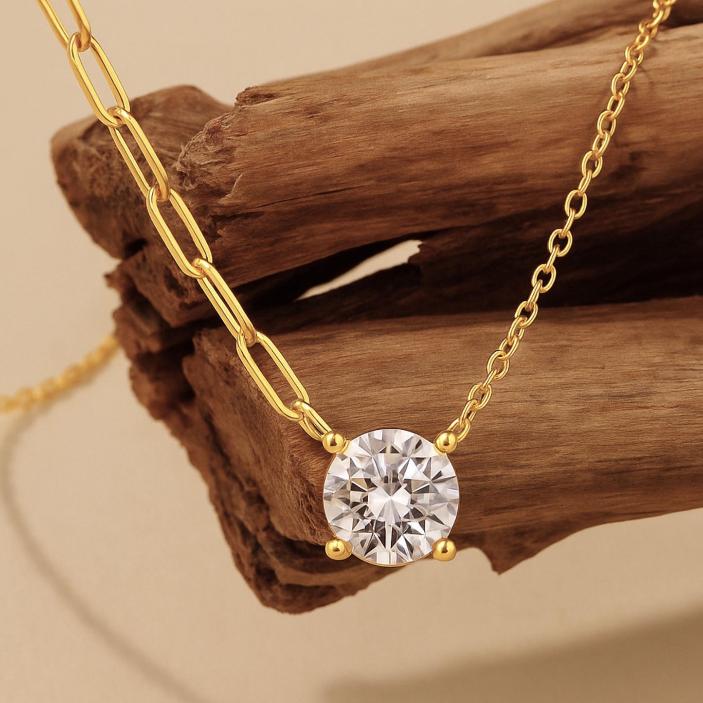 Half and Half Round CZ Pendant Necklace
