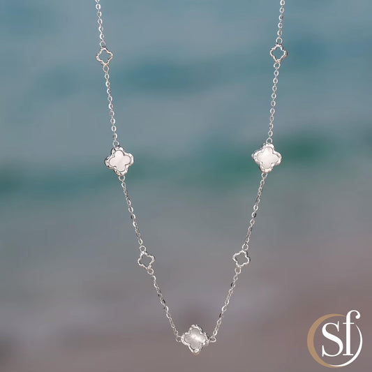 Mother of Pearl 4 Leaf Charm Station Necklace