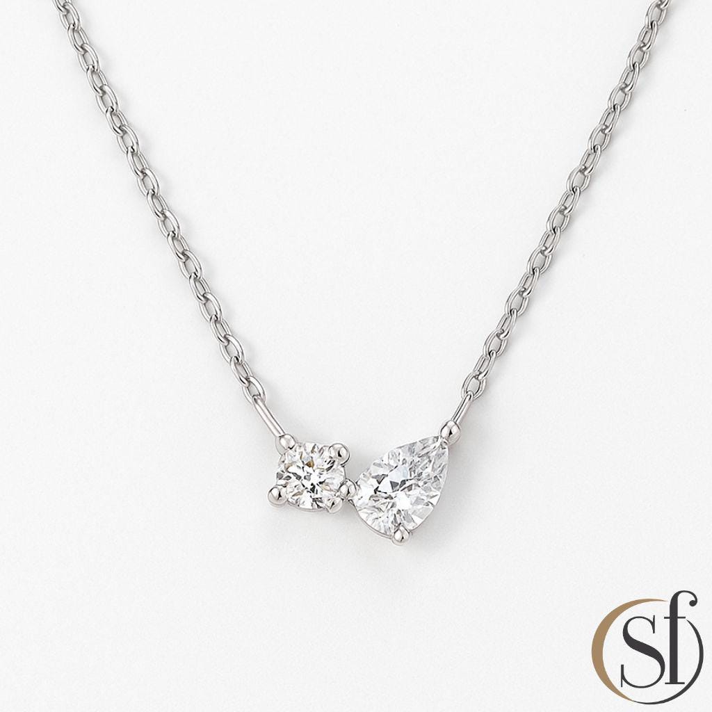 Dainty Pear & Round CZ Cluster Pendant Necklace