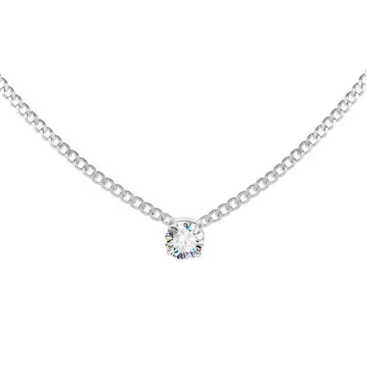 3mm Cuban Chain with Round CZ Solitaire Pendant Necklace