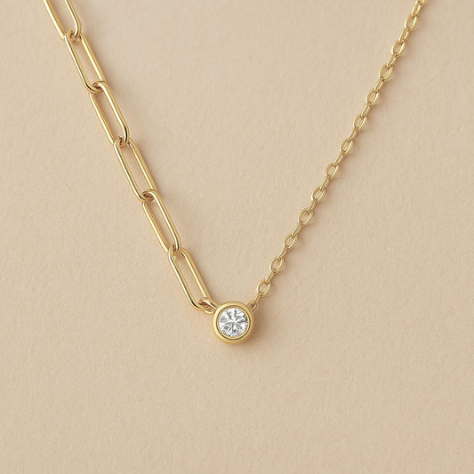 Danity Half and Half Bezel Pendant Necklace