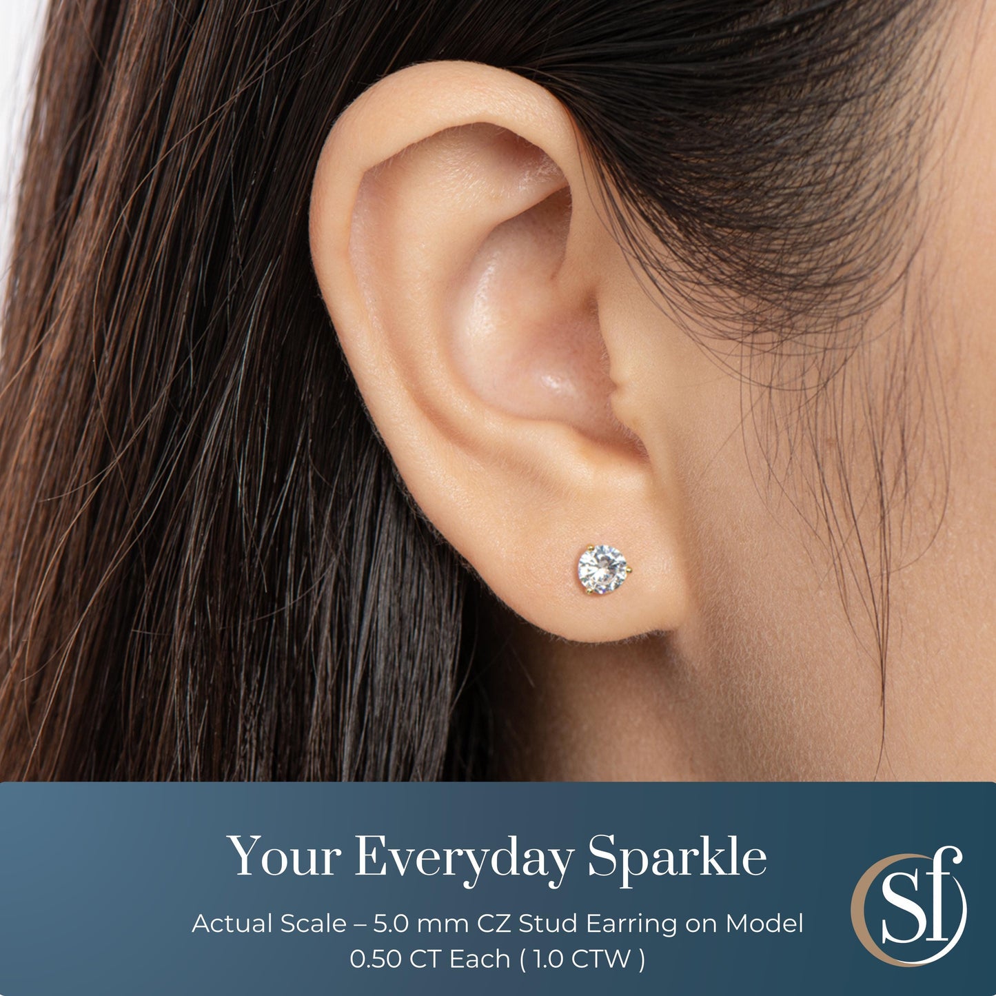 Round Cut 3 Prong Martini Style Stud Earrings