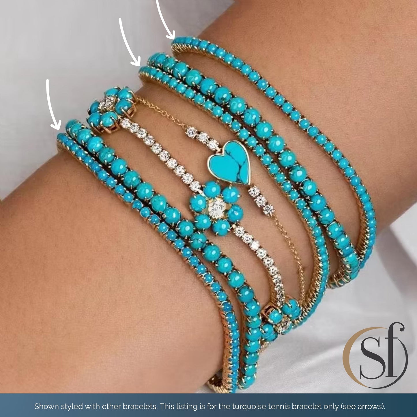 Turquoise Tennis Bracelet | 3mm Stones | 18K Gold Yellow Plated | 6.3", 7" or 8" Inch