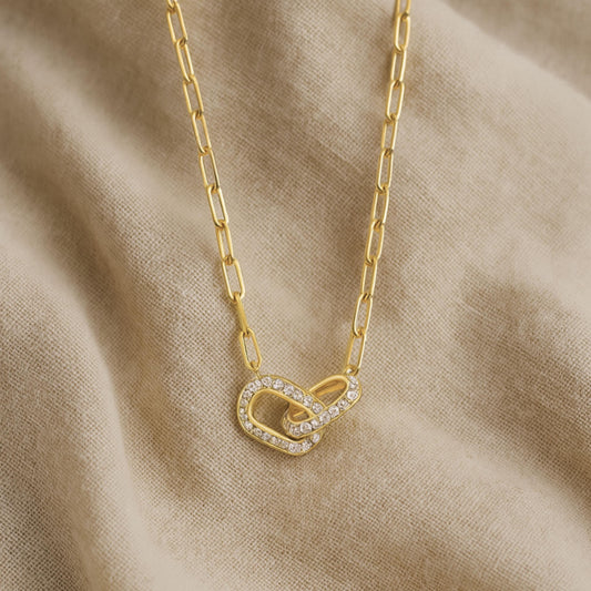 Interlocking Pave Links Necklace | Paperclip Chain