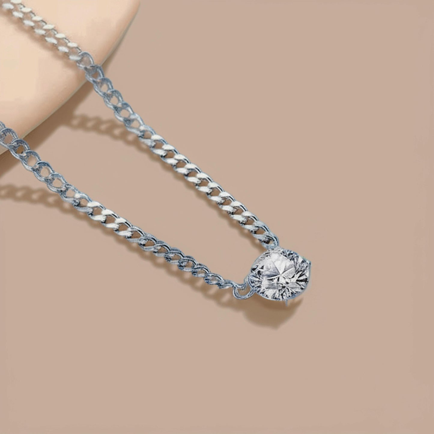 3mm Cuban Chain with Round CZ Solitaire Pendant Necklace