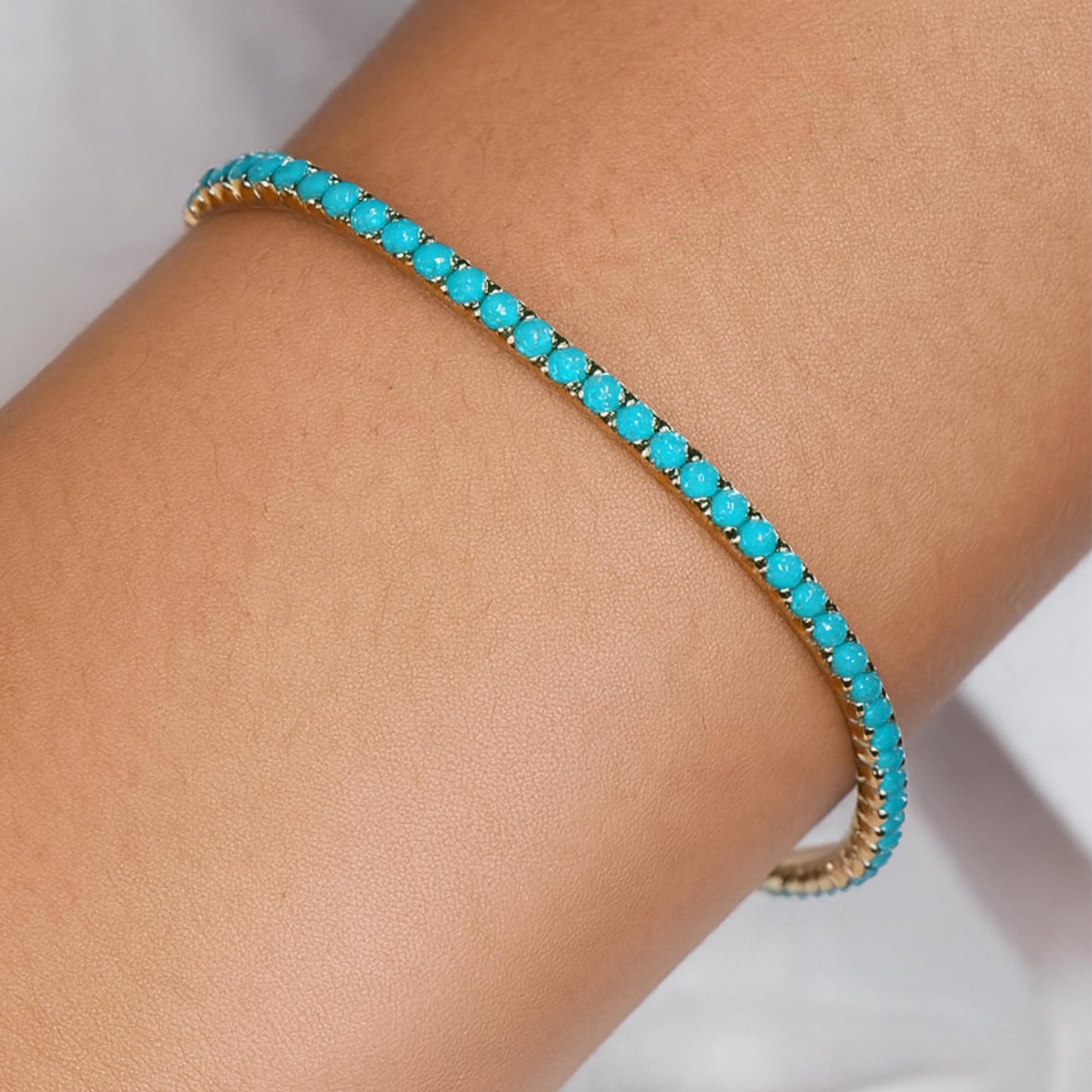Turquoise Tennis Bracelet | 3mm Stones | 18K Gold Yellow Plated | 6.3", 7" or 8" Inch
