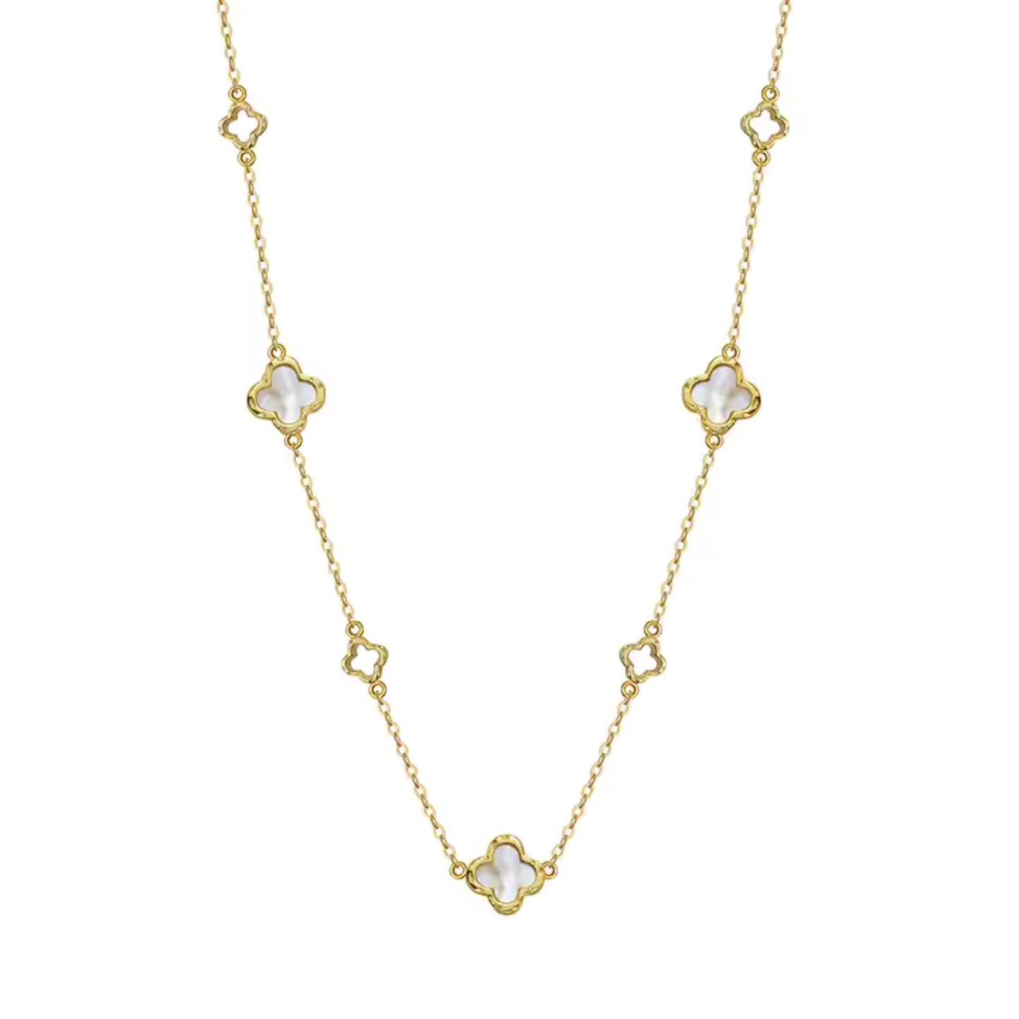Mother of Pearl 4 Leaf Charm Station Necklace