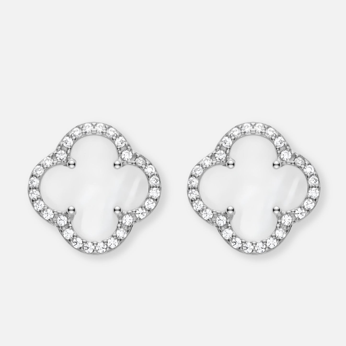 4 Leaf Charm CZ Halo Stud Earrings