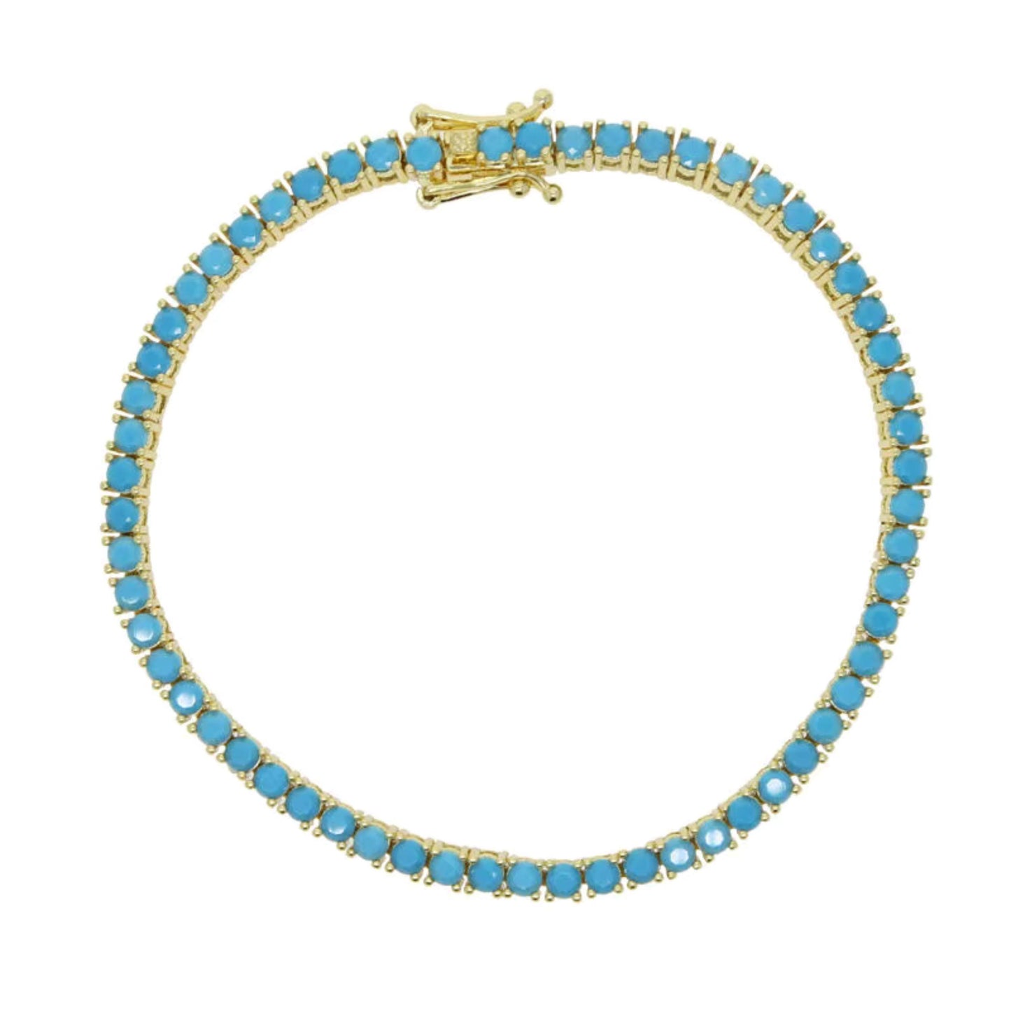 Turquoise Tennis Bracelet | 3mm Stones | 18K Gold Yellow Plated | 6.3", 7" or 8" Inch