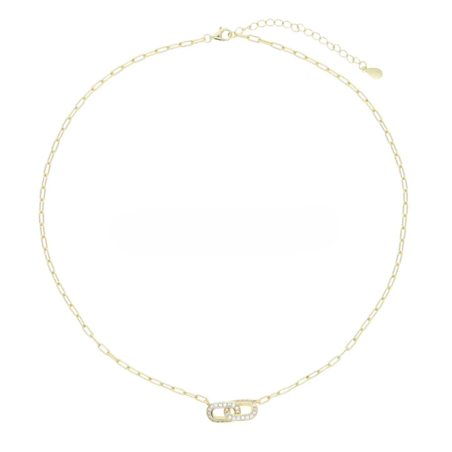Interlocking Pave Links Necklace | Paperclip Chain