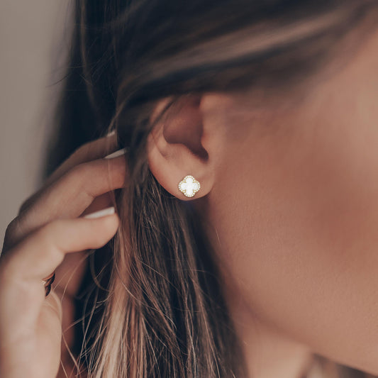 4 Leaf Charm CZ Halo Stud Earrings