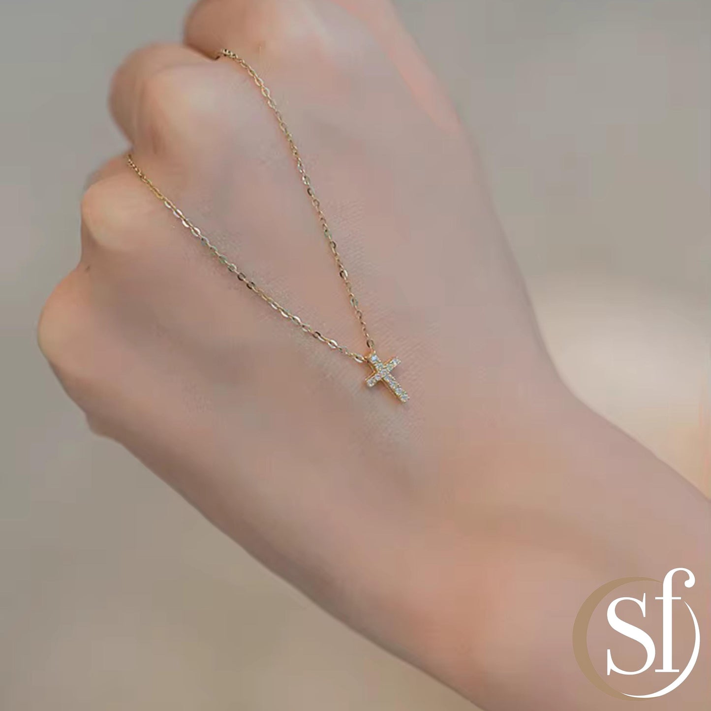 Dainty CZ Pavé Cross Necklace