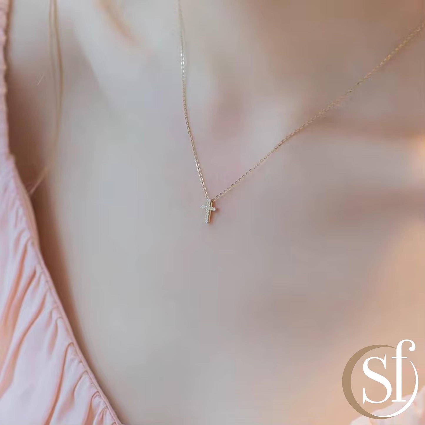 Dainty CZ Pavé Cross Necklace