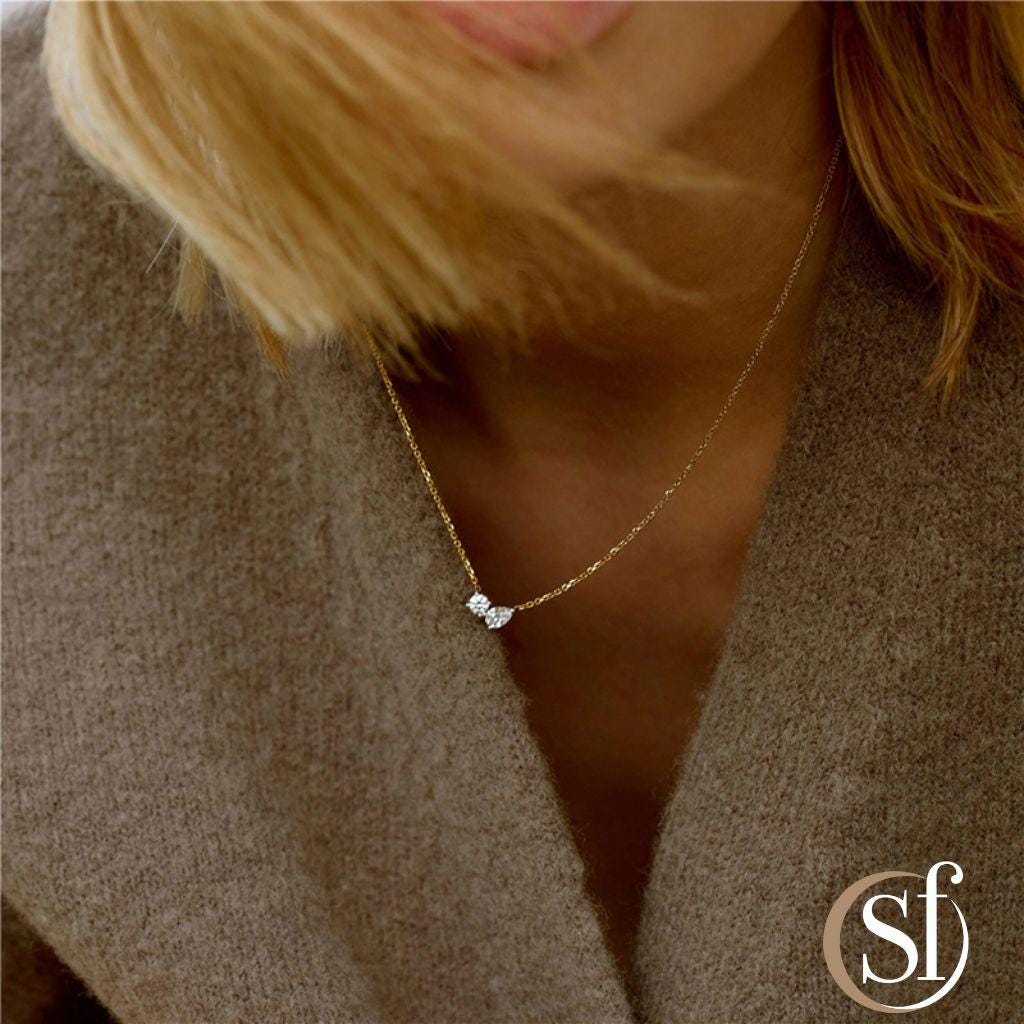 Dainty Pear & Round CZ Cluster Pendant Necklace