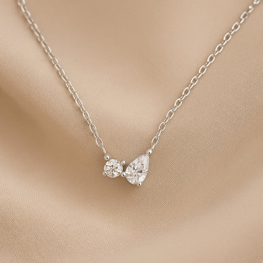 Dainty Pear & Round CZ Cluster Pendant Necklace