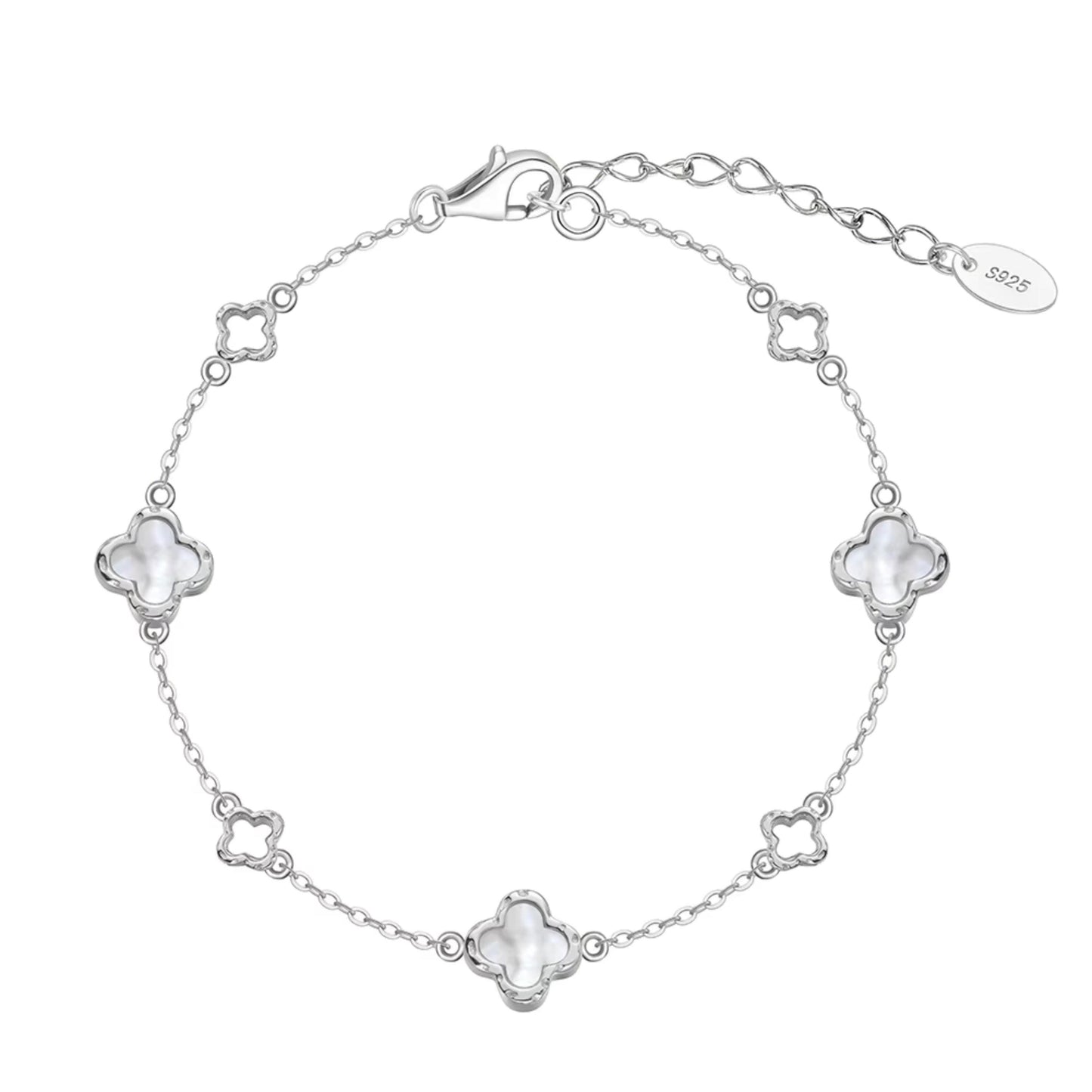 Mother of Pearl 4 Leaft Charm Station Bracelet