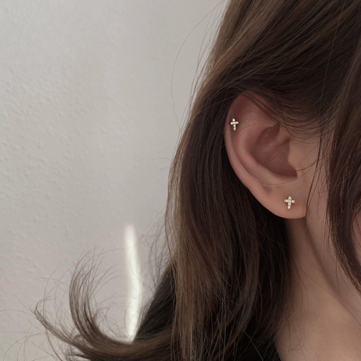 Dainty CZ Pavé Cross Earrings