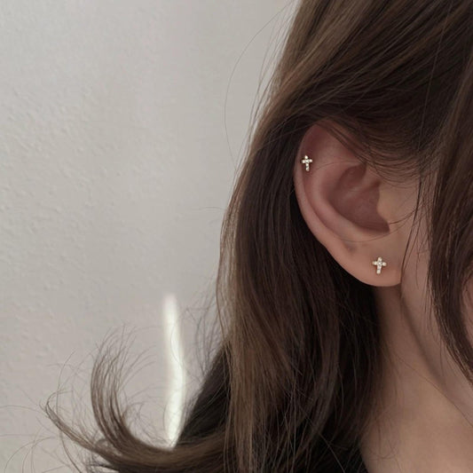 Dainty CZ Pavé Cross Earrings