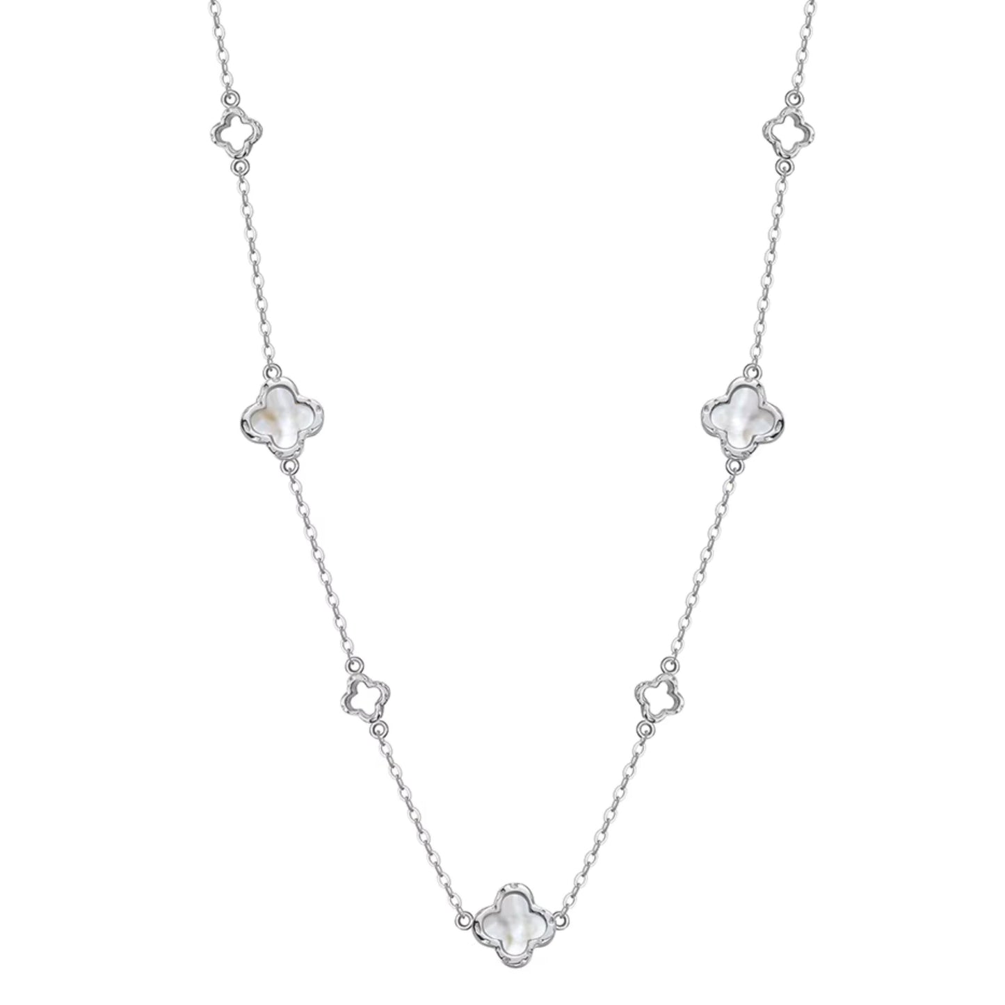 Mother of Pearl 4 Leaf Charm Station Necklace