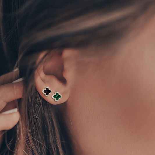 4 Leaf Charm CZ Halo Stud Earrings