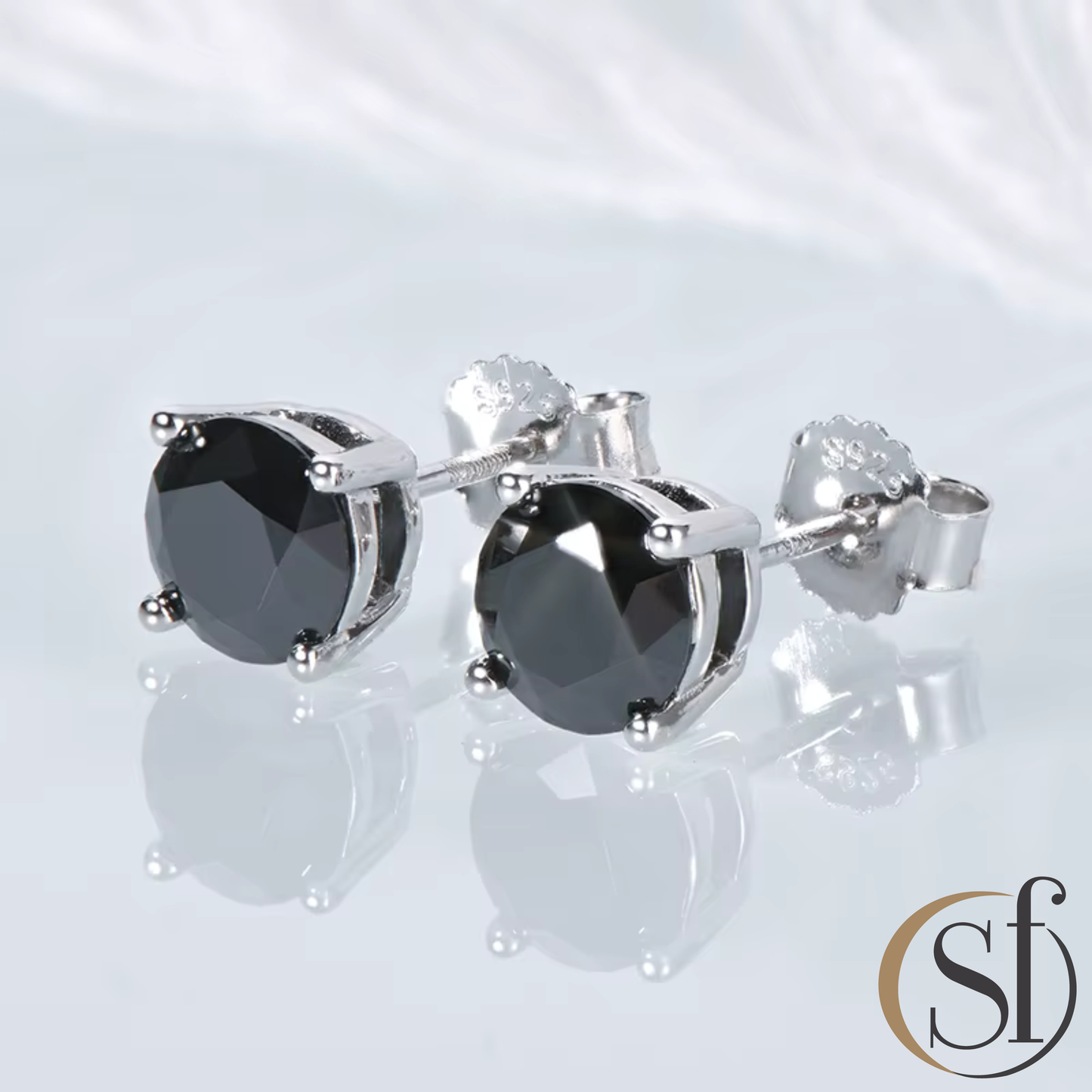 Round Black Moissanite Stud Earrings