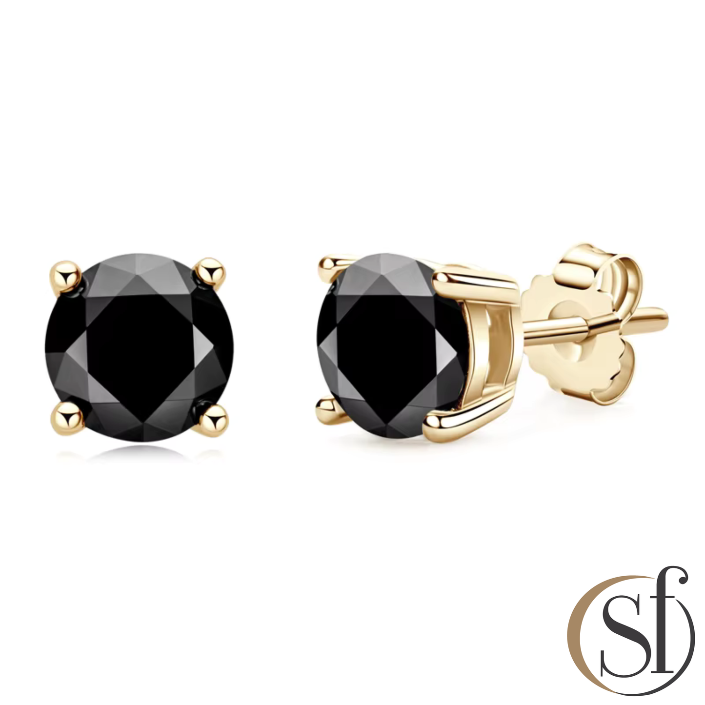 Round Black Moissanite Stud Earrings