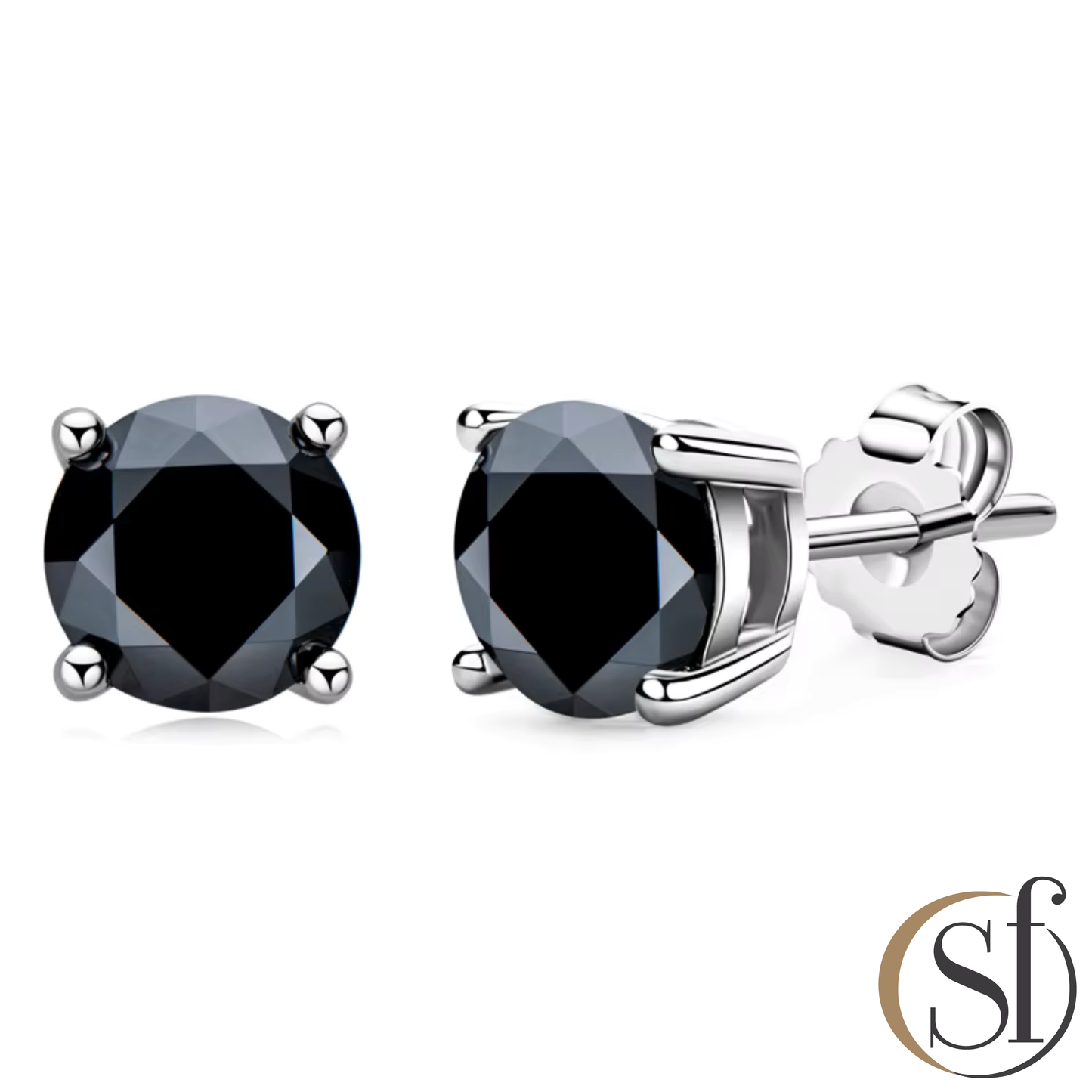 Round Black Moissanite Stud Earrings