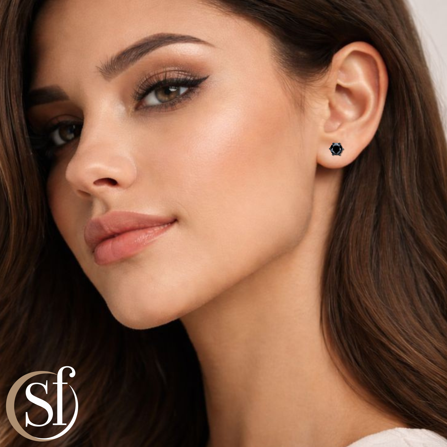 Round Black on Black Moissanite Stud Earrings